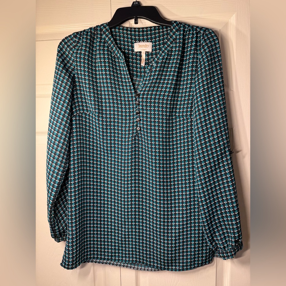 Laundry‎ Shelli Segal Multi-Color Long Roll Tab Sleeve Tunic Blouse - Picture 8 of 8